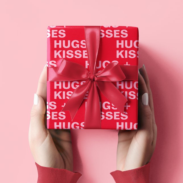 Fancy Red & Pink Hugs & Kisses Valentines Wrapping Paper (Creator Uploaded)