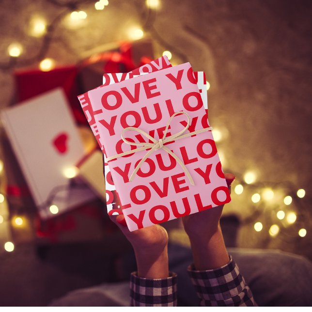 Fancy Red & Pink Love you Valentines Wrapping Paper Sheet (Creator Uploaded)