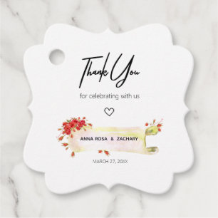 *~* Fancy Red Rose Floral Flower Thank You Wedding Favour Tags