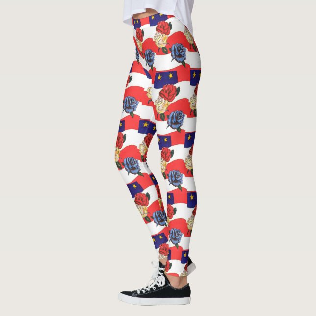 Fancy Red White Blue Roses Flag Designed Leggings (Left)