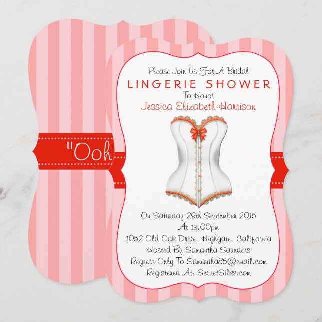 Fancy Red & White Corset Lingerie Shower Invitation (Front/Back)