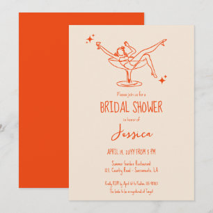 Fancy retro Bridal Shower cocktail hand drawn Invitation