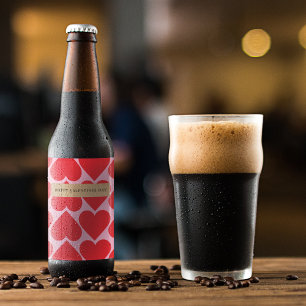 Fancy Romantic Red & Pink Hearts Pattern  Beer Bottle Label