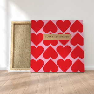 Fancy Romantic Red & Pink Hearts Pattern With Name Canvas Print