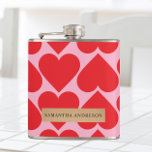 Fancy Romantic Red & Pink Hearts Pattern With Name Hip Flask<br><div class="desc">Fancy Romantic Red & Pink Hearts Pattern With Name</div>
