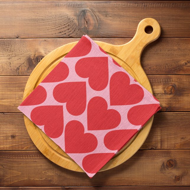 Fancy Romantic Red & Pink Hearts Pattern With Name Tea Towel (Creator Uploaded)