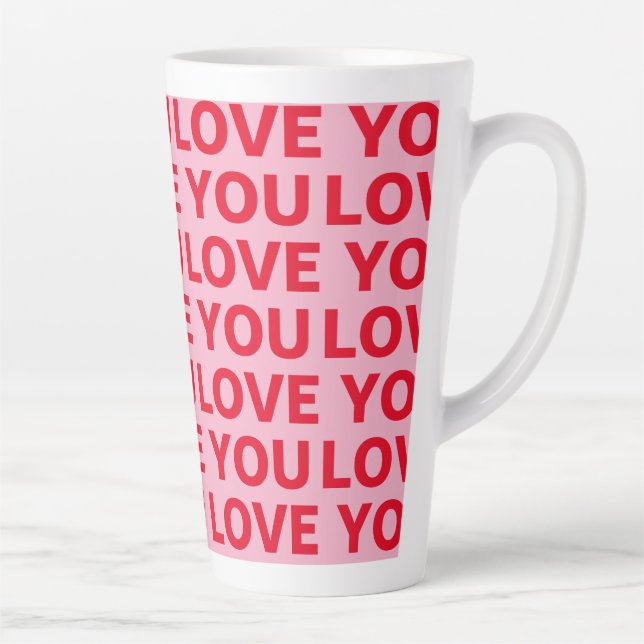 Fancy Romantic Red & Pink Love You Pattern  Latte Mug (Right)
