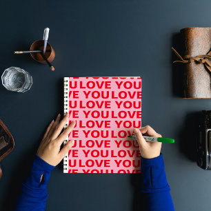 Fancy Romantic Red & Pink Love You Pattern  Notebook