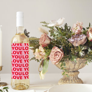 Fancy Romantic Red & Pink Love You Pattern Wine Label