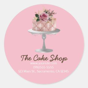 Fancy Rose Gold Floral Cake Bakery Sticker Label
