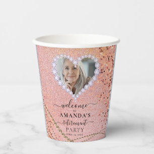 Fancy Rose Gold Sparkly Custom Photo Retirement Paper Cups