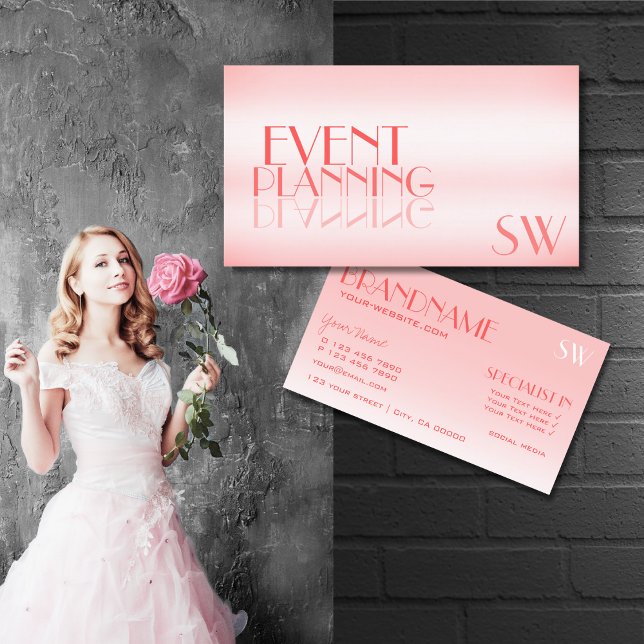 Fancy Rose Pink Noble Mirror Letters with Monogram Business Card (Creator Uploaded)
