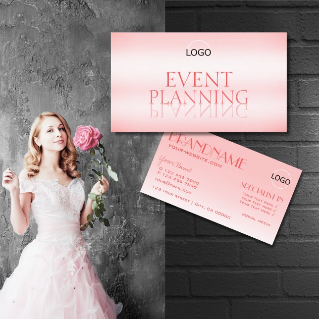 Fancy Rose Pink Stylish Mirror Font with Logo Business Card (Creator Uploaded)
