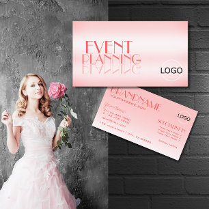 Fancy Rose Pink Stylish Mirror Letters with Logo Business Card