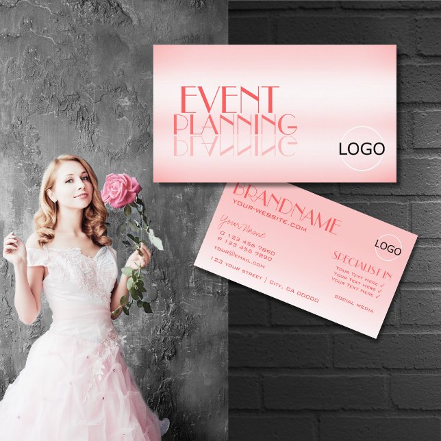 Fancy Rose Pink Stylish Mirror Letters with Logo Business Card (Creator Uploaded)
