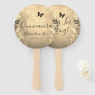 Fancy Roses Quinceanera Gold Favour Bag Hand Fan