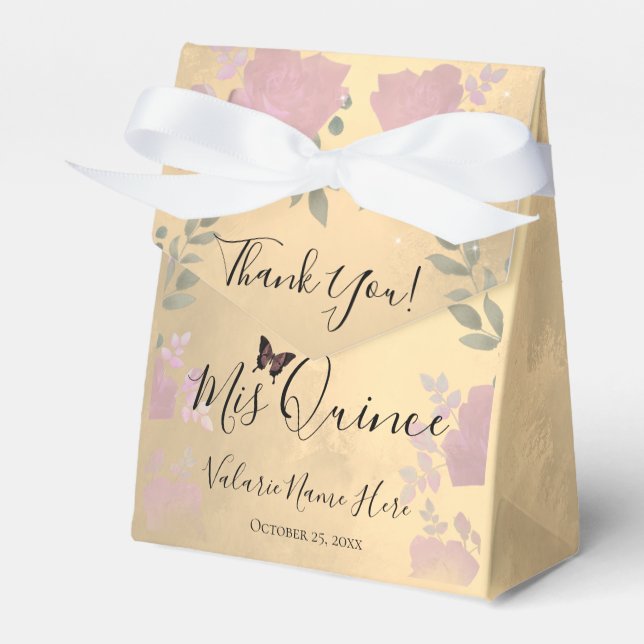 Fancy Roses Quinceanera Gold Favour Box (Front Side)