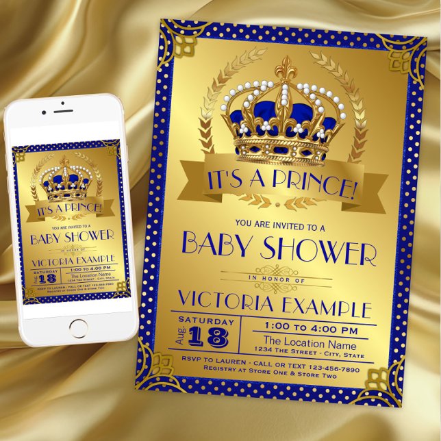 Fancy Royal Blue Gold Prince Baby Shower Invitation (Fancy Royal Blue Gold Prince Baby Shower Invitation. Download and printed invitations available.)