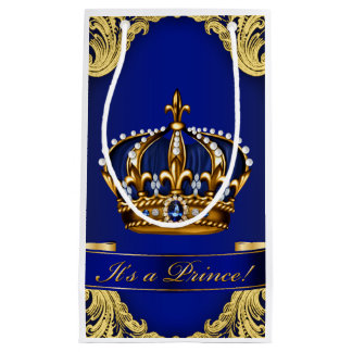 Fancy Royal Blue Gold Prince Baby Shower Small Gift Bag