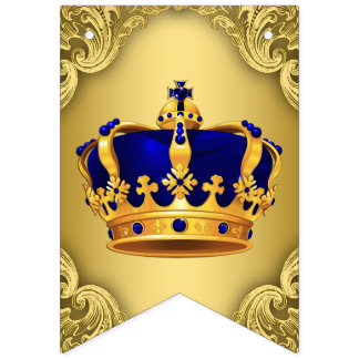 Fancy Royal Blue Gold Prince Crown Baby Shower Bunting