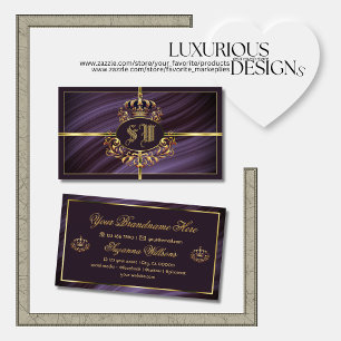 Fancy Royal Purple Gold Crown with Monogram Noble Business Card