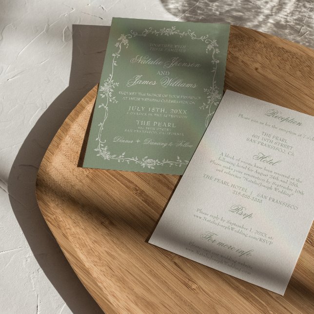 Fancy Sage Green Floral Boho All In One Wedding  Invitation (Creator Uploaded)