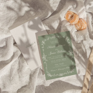 Fancy Sage Green Floral Boho Botanical Wedding Invitation