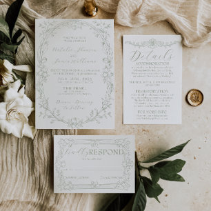 Fancy Sage Green Old Money Editable Wedding Invitation