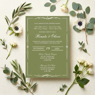 Fancy Sage green wedding Spanish  Invitation