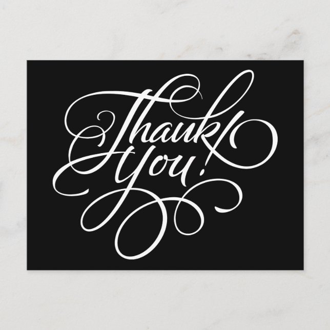 Fancy Script Black and White Thank You Card (Front)