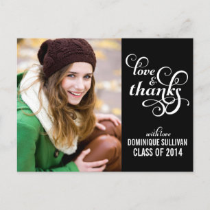 Fancy Script Black Graduation Thank You Postcard