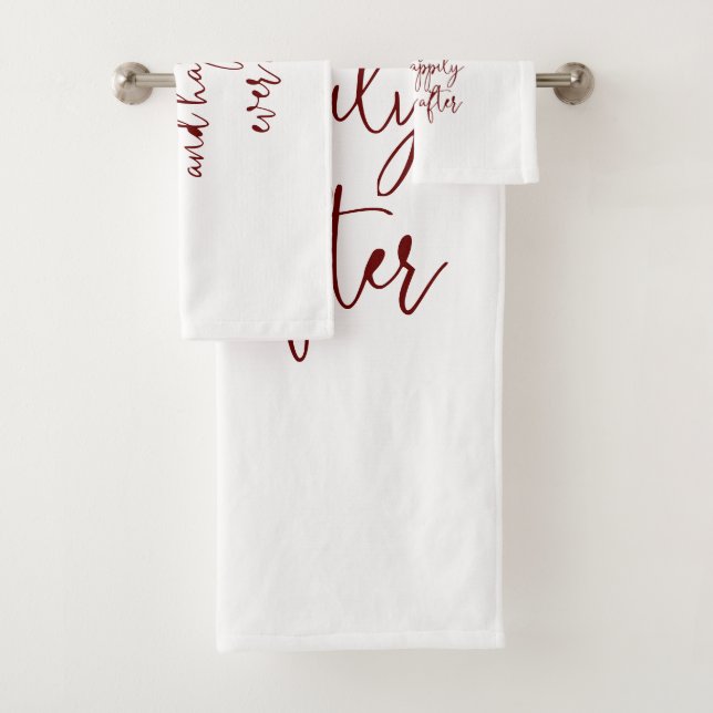 Fancy Script Burgundy Calligraphy Minimalist Bath Towel Set (Insitu)