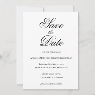Fancy Script Calligraphy Black and White Save The Date