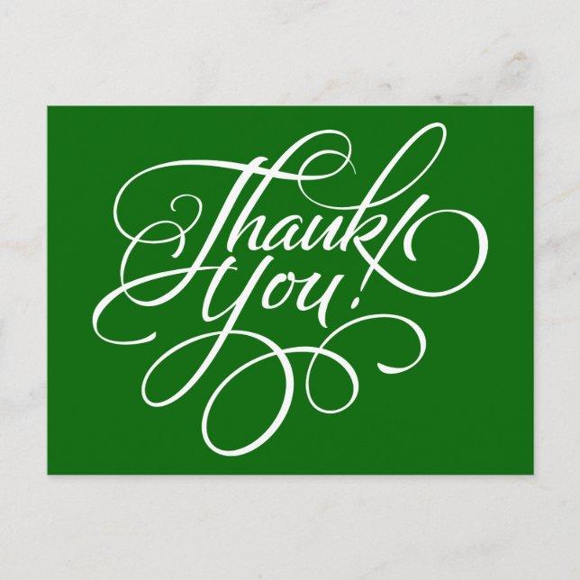 Fancy Script Christmas Green Thank You Card (Front)