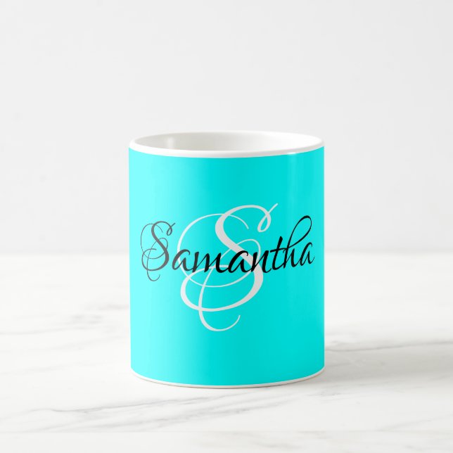 Fancy Script Customised Aqua Colour Monogram - Coffee Mug (Center)