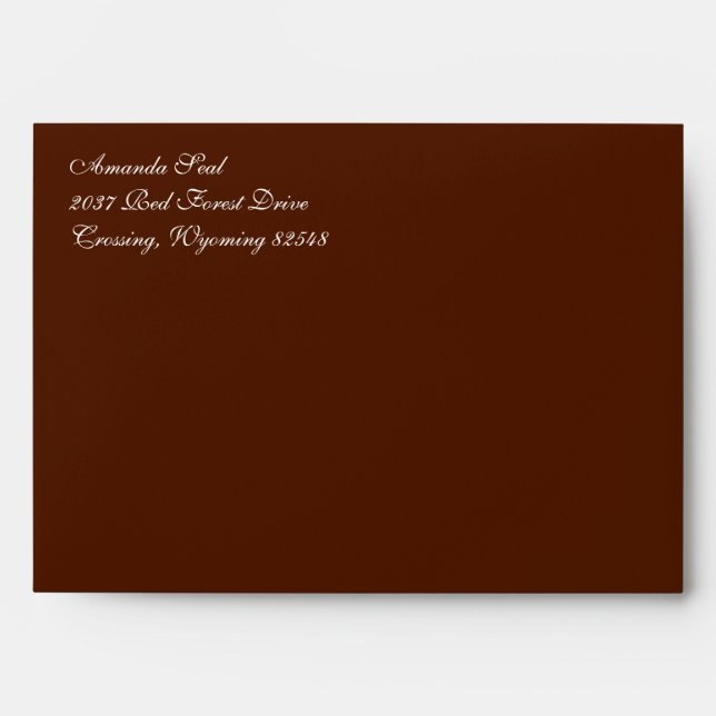 Fancy Script Dark Brown A7 Return Address Envelope (Front)