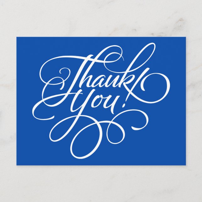Fancy Script Electric Blue Thank You Card (Front)