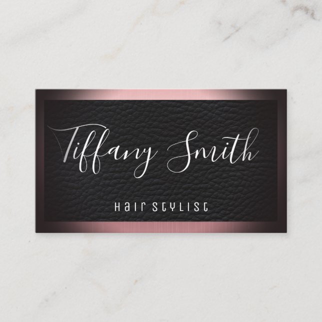 Fancy Script Font | Leather | Metallic Border Business Card (Front)