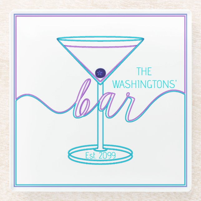 Fancy Script Fun Colours Fun Bar Glass Coaster (Front)