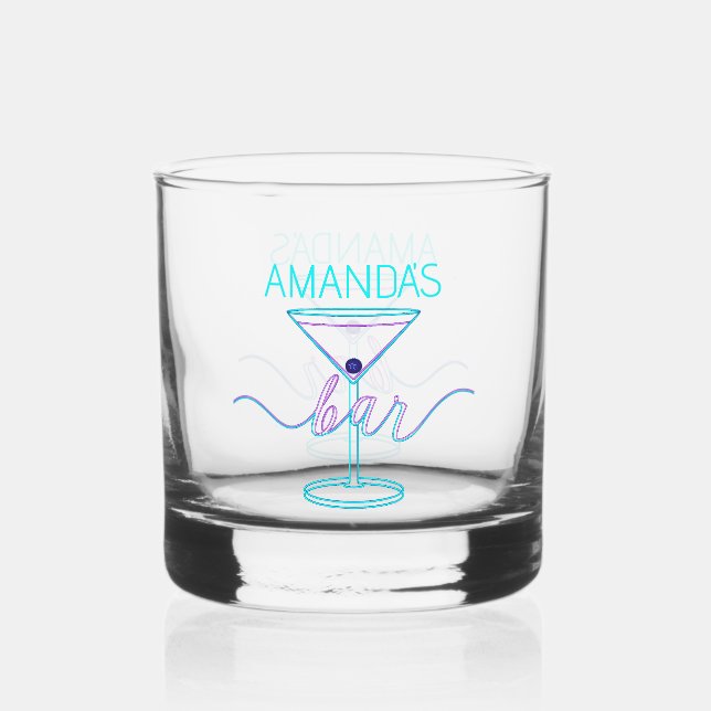 Fancy Script Fun Colours Fun Bar Rocks Whiskey Glass (Front)