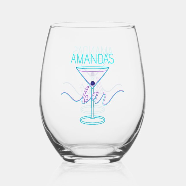Fancy Script Fun Colours Fun Bar  Stemless Wine Glass (Front)
