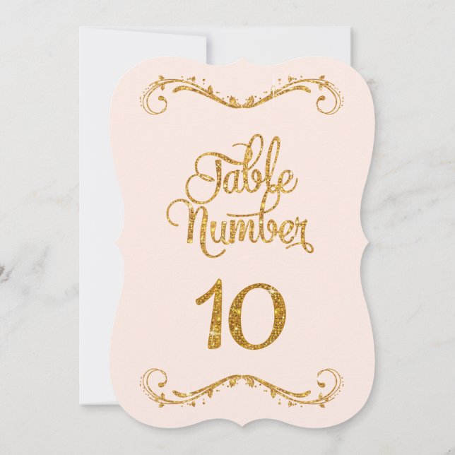 Fancy Script Glitter Table Number 10 Weddings (Back)