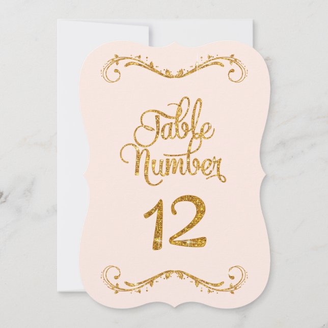 Fancy Script Glitter Table Number 12 Weddings (Back)