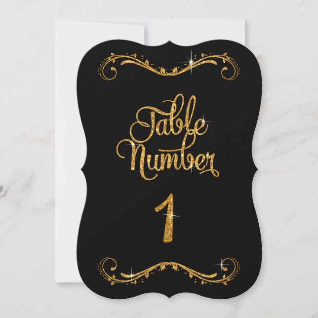 Fancy Script Glitter Table Number 1 Receptions (Front)