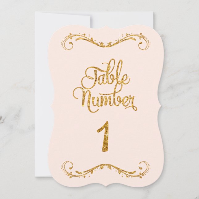 Fancy Script Glitter Table Number 1 Weddings (Front)