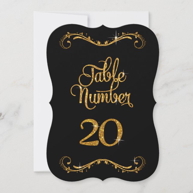 Fancy Script Glitter Table Number 20 Receptions (Front)