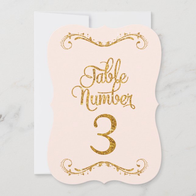 Fancy Script Glitter Table Number 3 Weddings (Front)