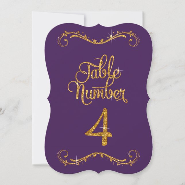 Fancy Script Glitter Table Number 4 Formal Dinners (Front)