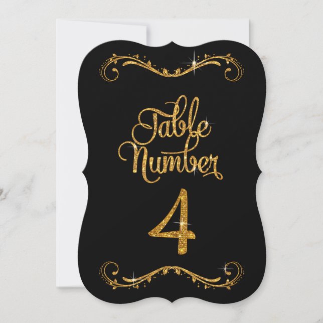 Fancy Script Glitter Table Number 4 Receptions (Front)