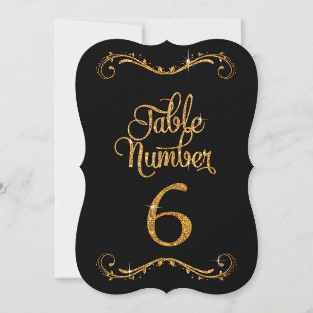 Fancy Script Glitter Table Number 6 Receptions (Front)